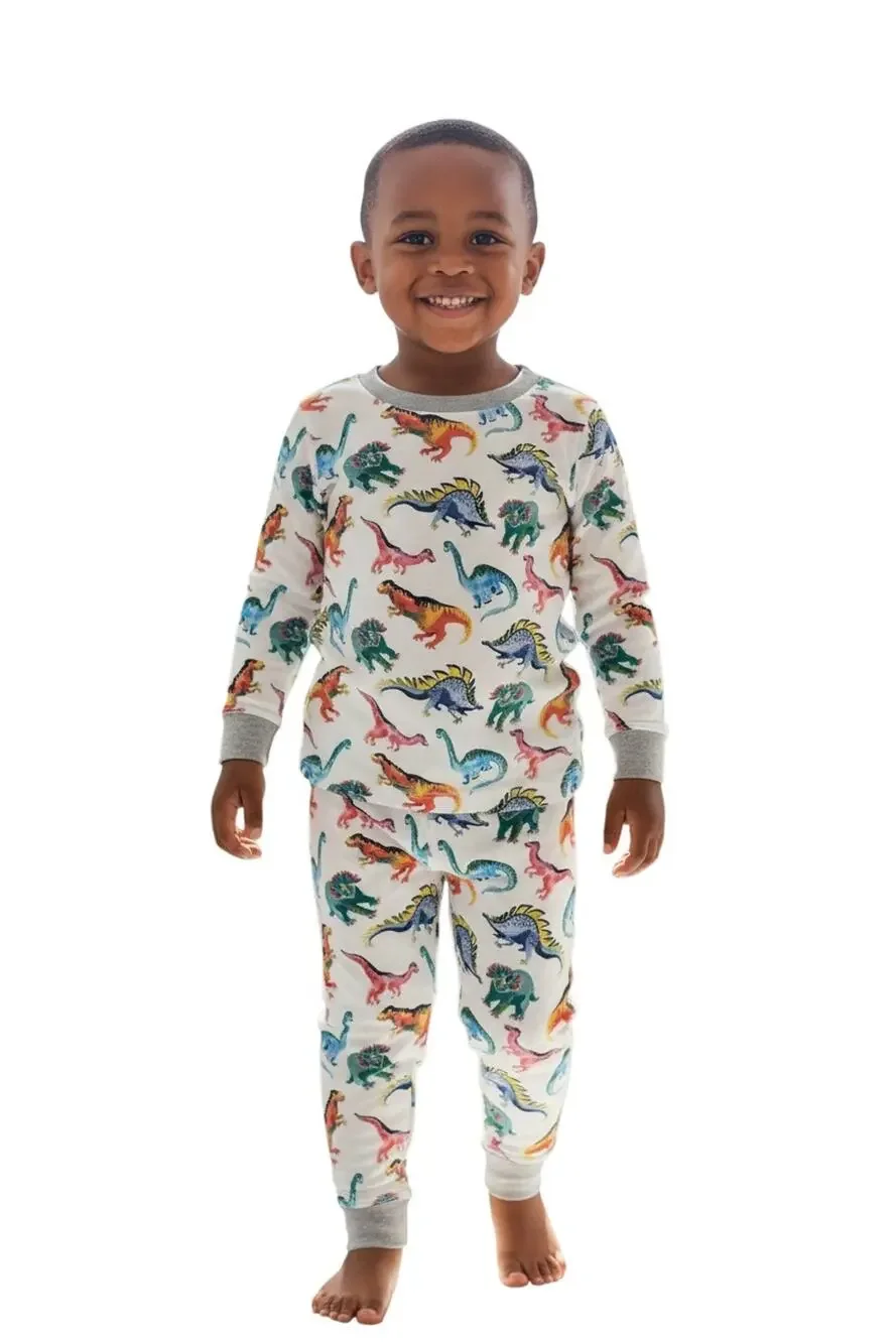 Hart+Land Dinos Patterned Organic Pima Cotton Kids Pajama Set 5T